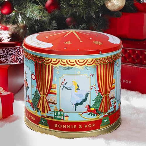 Christmas Popcorn Gift Tin - Gourmet Food Gifts - Plays Music - Chocolate & Popcorn Gift Tin, Holiday Basket - Nut Er Suite- Bonnie And Pop