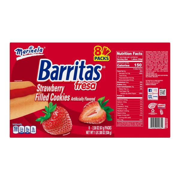 Marinela Barritas Fresa Strawberry Soft Filled Cookie Bar 2 Pack (16 Count)