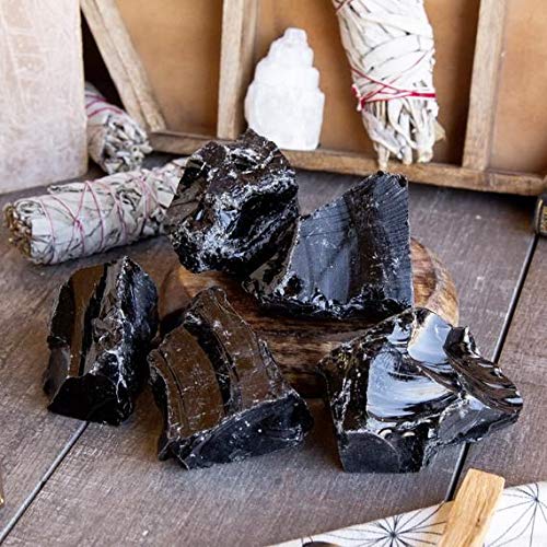 Zenkeeper 1Lb Black Obsidian Crystal Rocks Raw Stones For Tumbling, Black Obsidian Crystals Bulk Rough Gemstone For Jewelry Maki