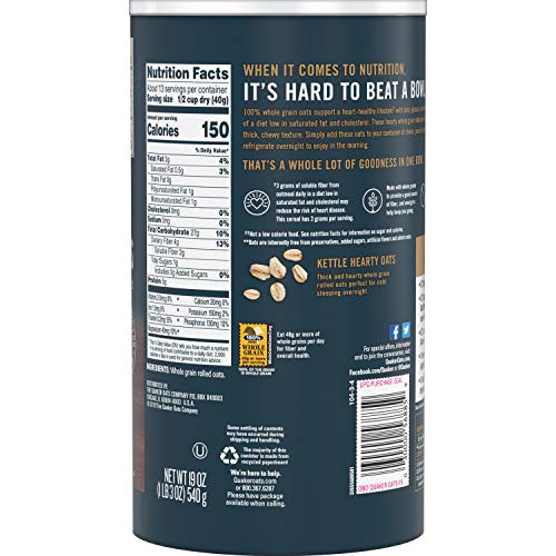 Quaker Rolled Overnight Oats, 19oz Canister