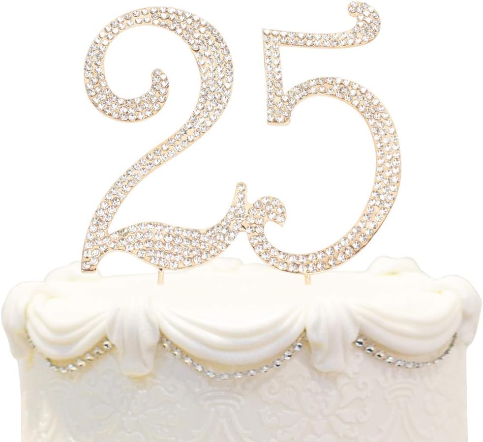 Hatcher Lee 25th Birthday Cake Topper - Bling Crystal, Gold, Model HCL-303, Perfect for Party Decorations