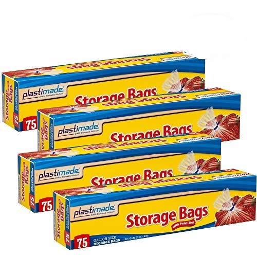 Plastimade Disposable Plastic Storage Bags With Original Twist Tie, 1 Gallon Size, 300 Bags, Great For Home, Office, Vacation, T