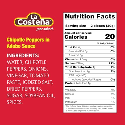 La Costeña Chipotle Peppers in Adobo Sauce, 12 Ounce, Pack of 3