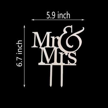 Mr And Mrs Cake Topper, Bride And Groom Sign Wedding Engagement Cake Toppers Decorations (Mirror Silver Acrylic)