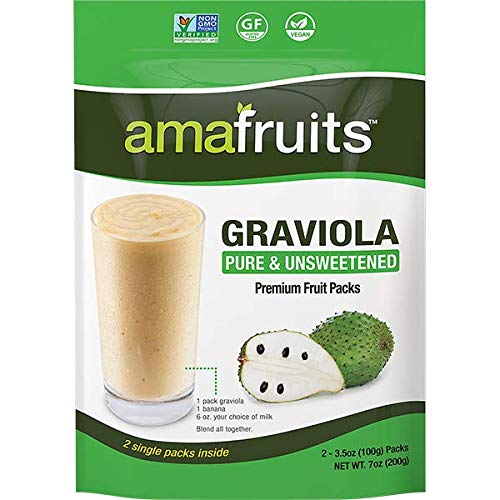 Amafruits Graviola Frozen Puree Pure and Unsweetened/Non-GMO Certified/Immunity Support / 100% Natural Superfruit / 24 Packs x 3