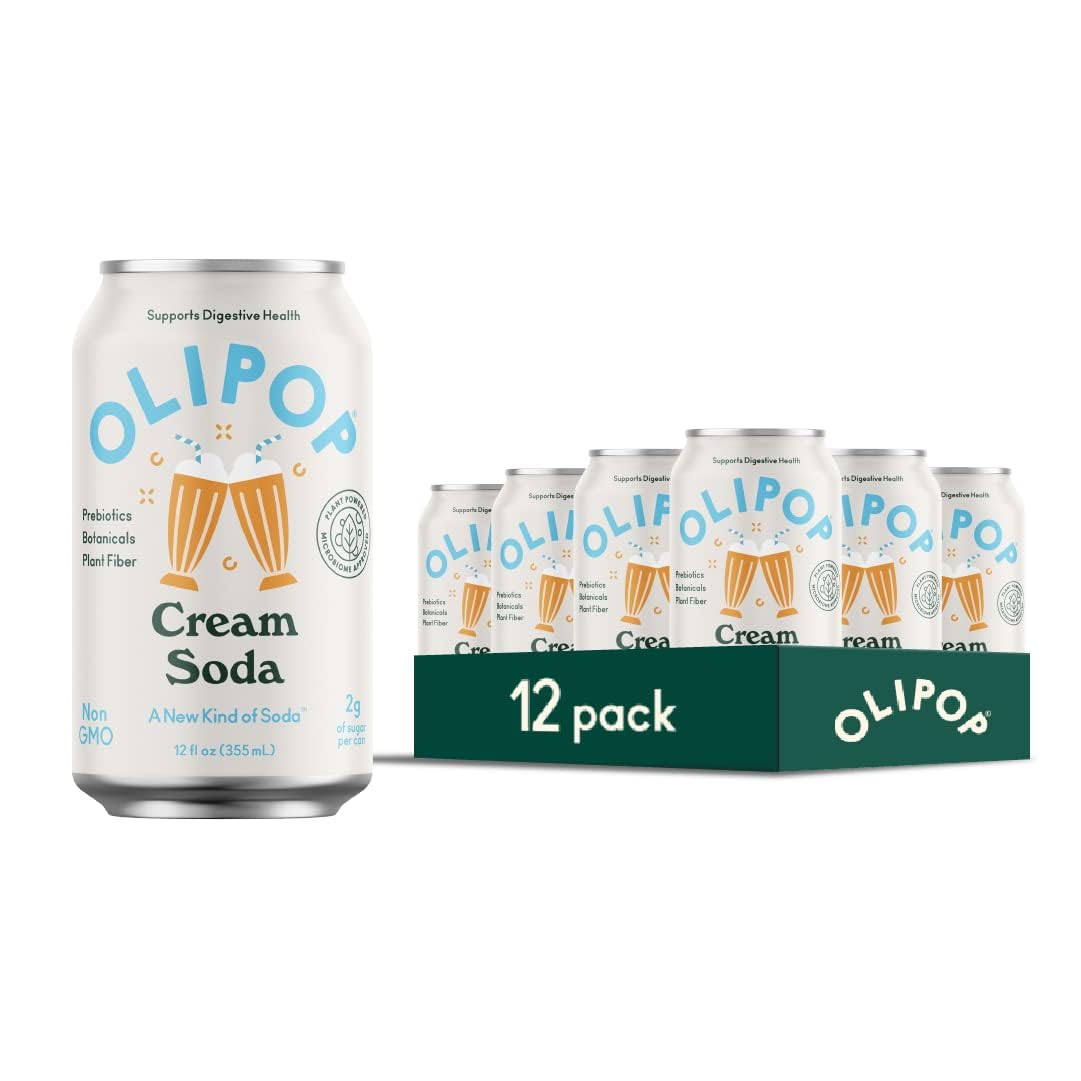 OLIPOP Prebiotic Soda, Cream Soda, 12 Fl Oz, Vegan, Gluten Free, Pack of 12 Cans