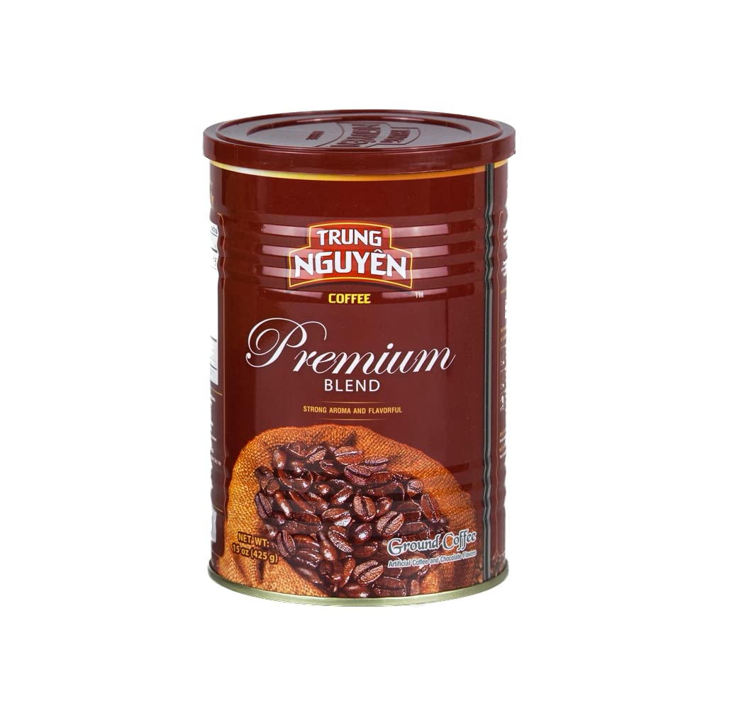 TRUNG NGUYEN Premium Blend Ground Coffee, Strong & Bold, Arabica & Robusta, Chocolate Flavor, 15 oz Can, Red