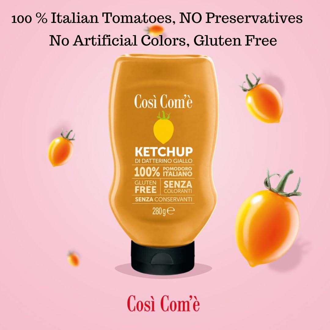 Cosi Come - Italian Yellow Tomatoes Ketchup, 9.88 Oz (280 Gr), No Preservatives, No Artificial Flavors, Non Gmo