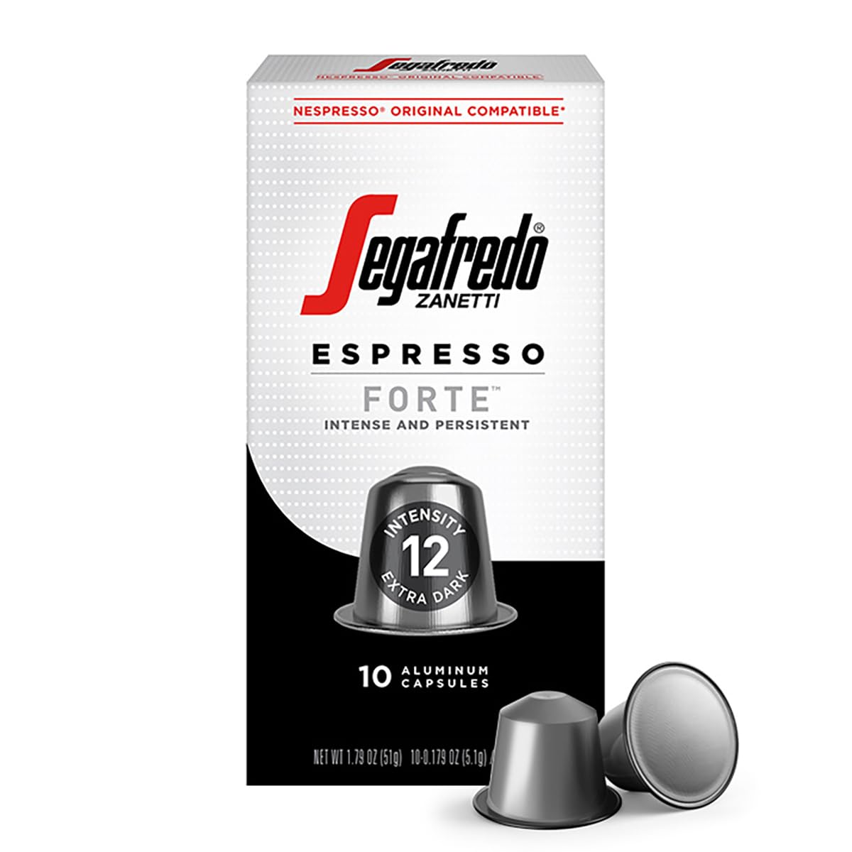 Segafredo Zanetti Espresso Capsules - Extra Dark Roast, Intensity 12, Aluminum Pods for Nespresso Original Machines, 10 Count