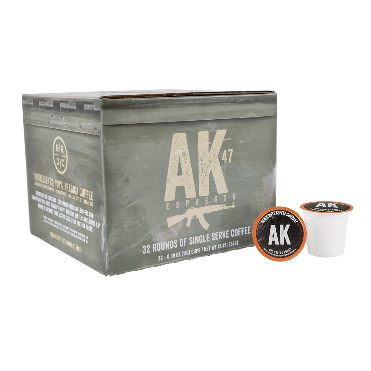 Black Rifle Coffee Company AK Espresso K Cups - Medium Roast, 32 Count, Compatible with Keurig 1.0 & 2.0, Made from Arabica Beans