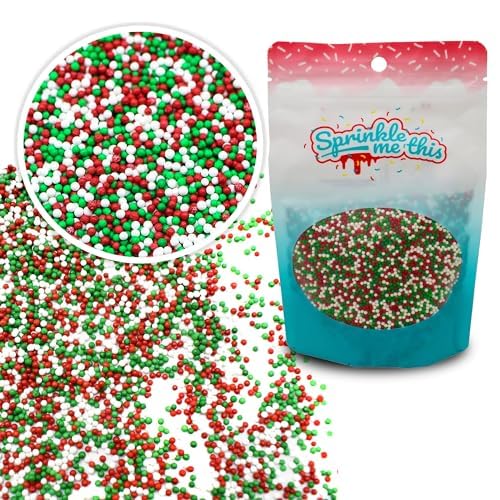 Christmas Blend Nonpareils - 8 oz Resealable Candy Bag - Mini Red, White, and Green Nonpareils - Christmas Themed Sprinkle Toppi