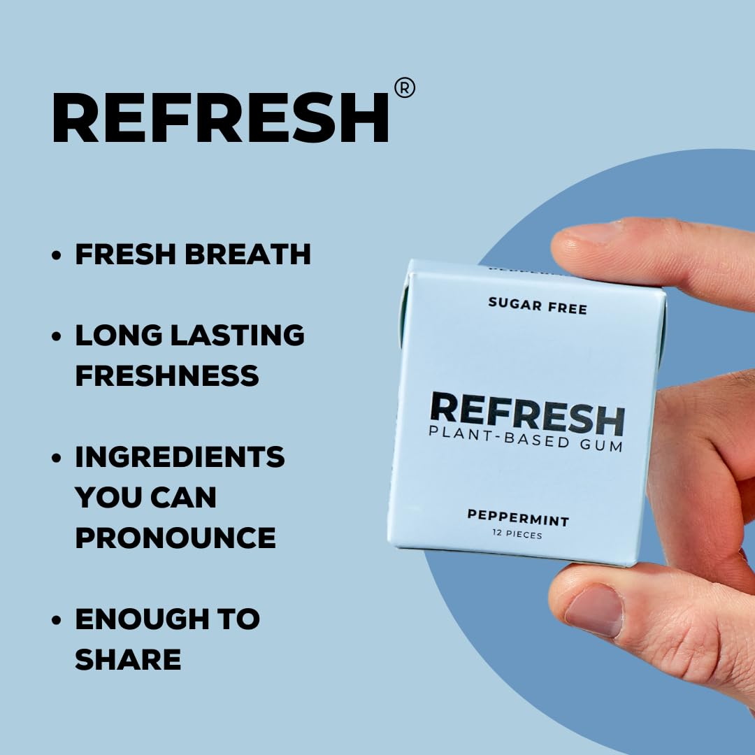 Refresh Gum Peppermint - Sugar Free, Natural Flavors, Vegan, 12 Pcs (Pack of 12)