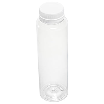 Restaurantware 12 Ounce Clear Plastic Juice Bottles - 100 Recyclable Containers, Safety Cap, Polyethylene Terephthalate, Model RWP0661C