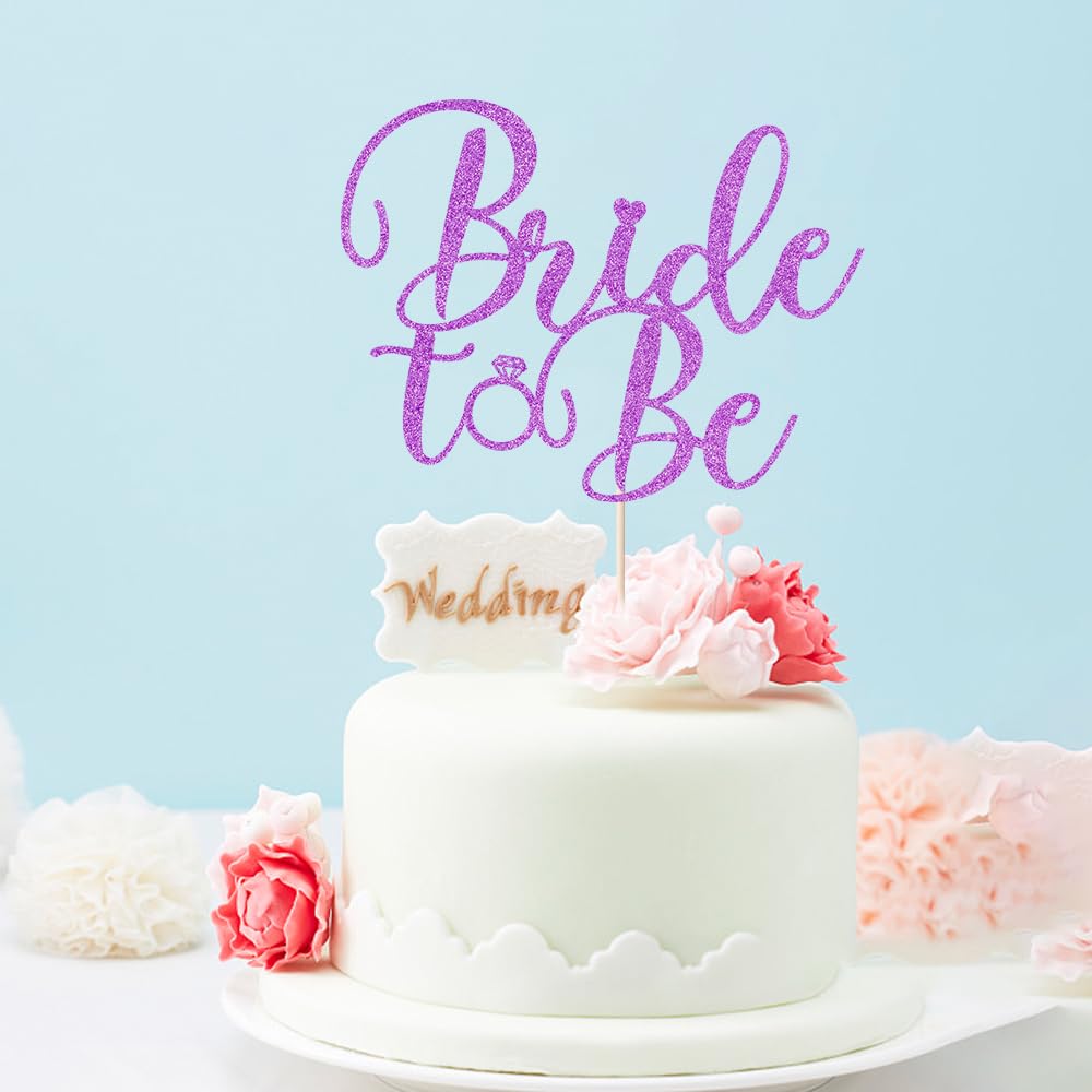 Sodasos Glitter Bride to Be Cake Topper - Purple Paper Decoration for Bridal Shower, Engagement, Bachelorette - 7x8 inches, Model HP-606-1223