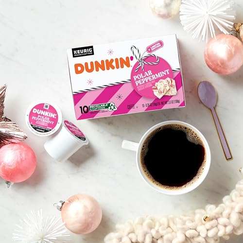 Dunkin White Chocolate Peppermint Artificially Flavored Coffee, K-Cup Pods, 60 Ct.