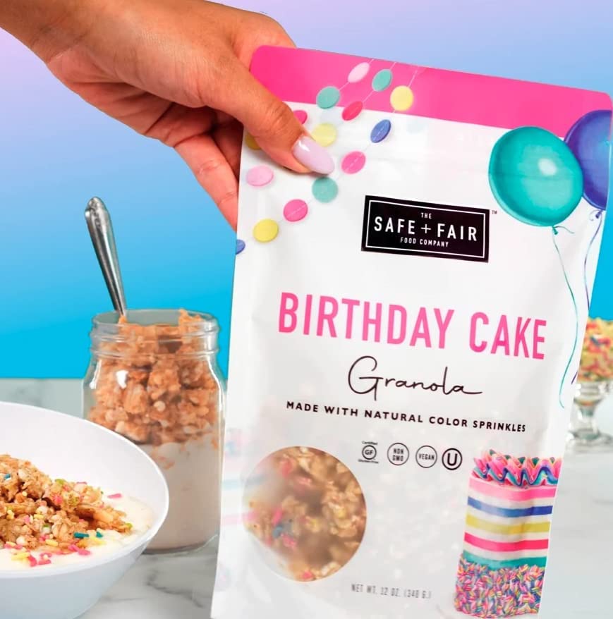 Safe + Fair Birthday Cake Granola – Gluten-Free, Vegan & Plant-Based Snack With Natural Sprinkles – 0G Trans Fat, Non-Gmo, Kosher, Allergen-Free, Whole Grain - 12Oz, 6 Pack