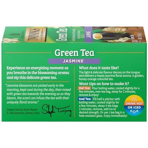 Twinings Green Tea With Jasmine, 20 Count (Pack Of 6), Individually Wrapped Bags, Fragrant Floral Scent, Caffeinated, Enjoy Hot Or Iced