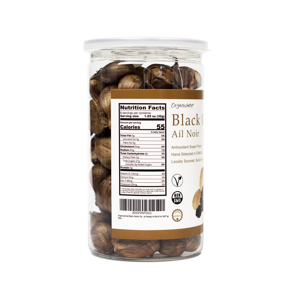 Orgnisulmte Canada Black Garlic Fermented For 90 Days 100% Natural Multi Clove Garlic Hand Selected In Canada,Ready To Eat 8 Oz