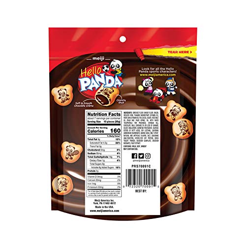 Meiji Hello Panda Cookies, Chocolate Crme Filled, Resealable Package - 7 oz, Pack of 6 - Bite Sized Cookies with Fun Panda Sport
