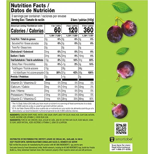 OUTSHINE Grape Frozen Fruit Bars, Gluten Free, Non GMO, Ice-Cream, 14.7 Fl Oz, 6 Count
