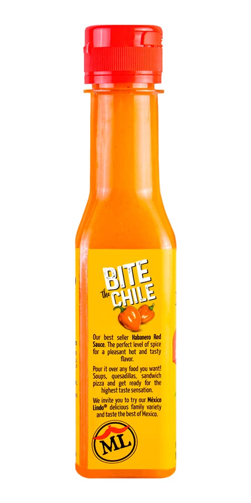 Mexico Lindo Red Habanero Hot Sauce, Real Red Habanero Chili Pepper, 78,200 Scoville Level, Enjoy With Mexican Food, Seafood & Pasta, 5 Fl Oz Bottles (Pack Of 2)