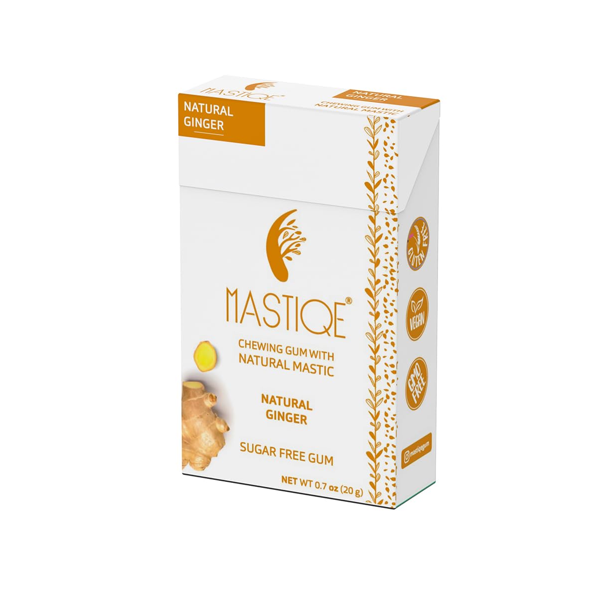 Mastiqe Sugar Free Hard Chewing Gum With Natural Mastic (Ginger, 20 Count)