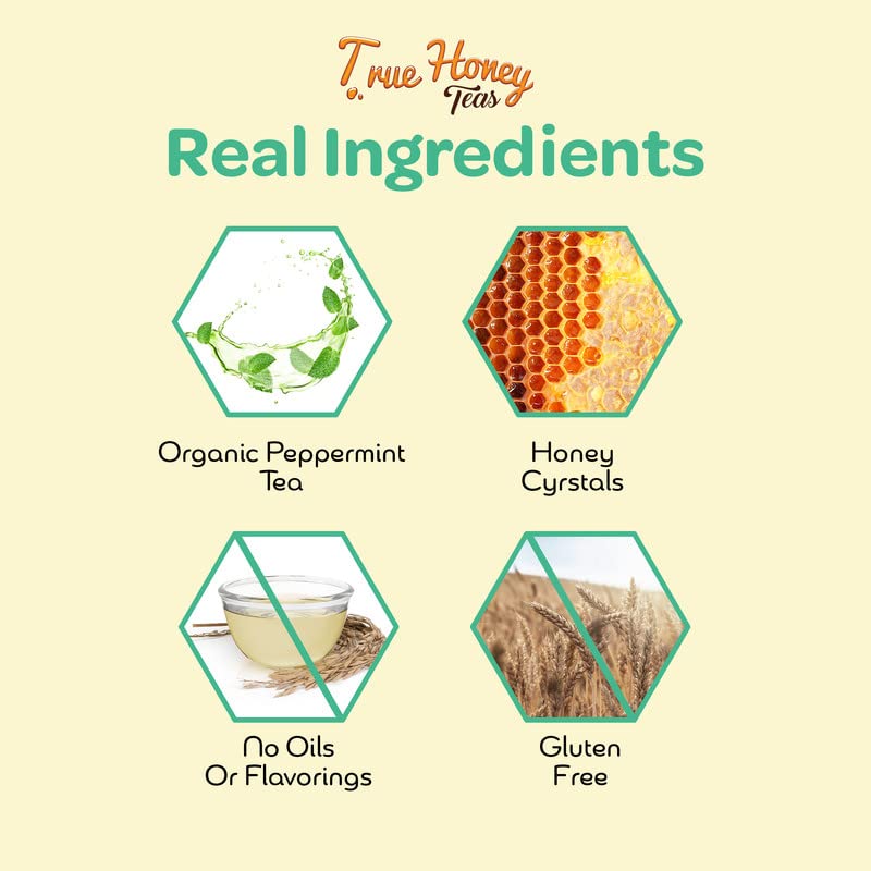 True Honey Teas Peppermint Tea Bags - Caffeine Free Herbal Tea - 24 Count Sachets