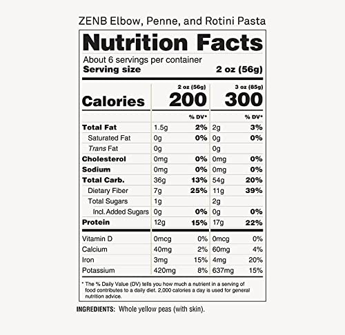 ZENB Plant Based Rotini, Elbow, and Penne Variety Pack Pasta - Made From 100% Yellow Peas, Gluten Free, Non-GMO & Vegan, 20g of