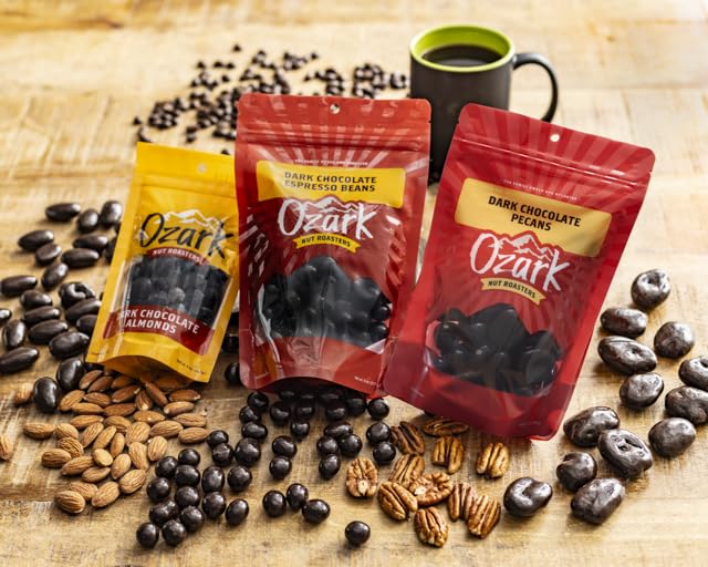 Ozark Nut Roasters, Dark Chocolate Pecans, Velvety Dark Chocolate Flavored Snacks, World-Class Gourmet Candied Nuts, Resealable