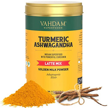 VAHDAM, Organic Golden Milk Powder - Turmeric Latte + Ashwagandha, 40 Cups (3.53 oz) | USDA Organic Golden Milk Tea Powder with 