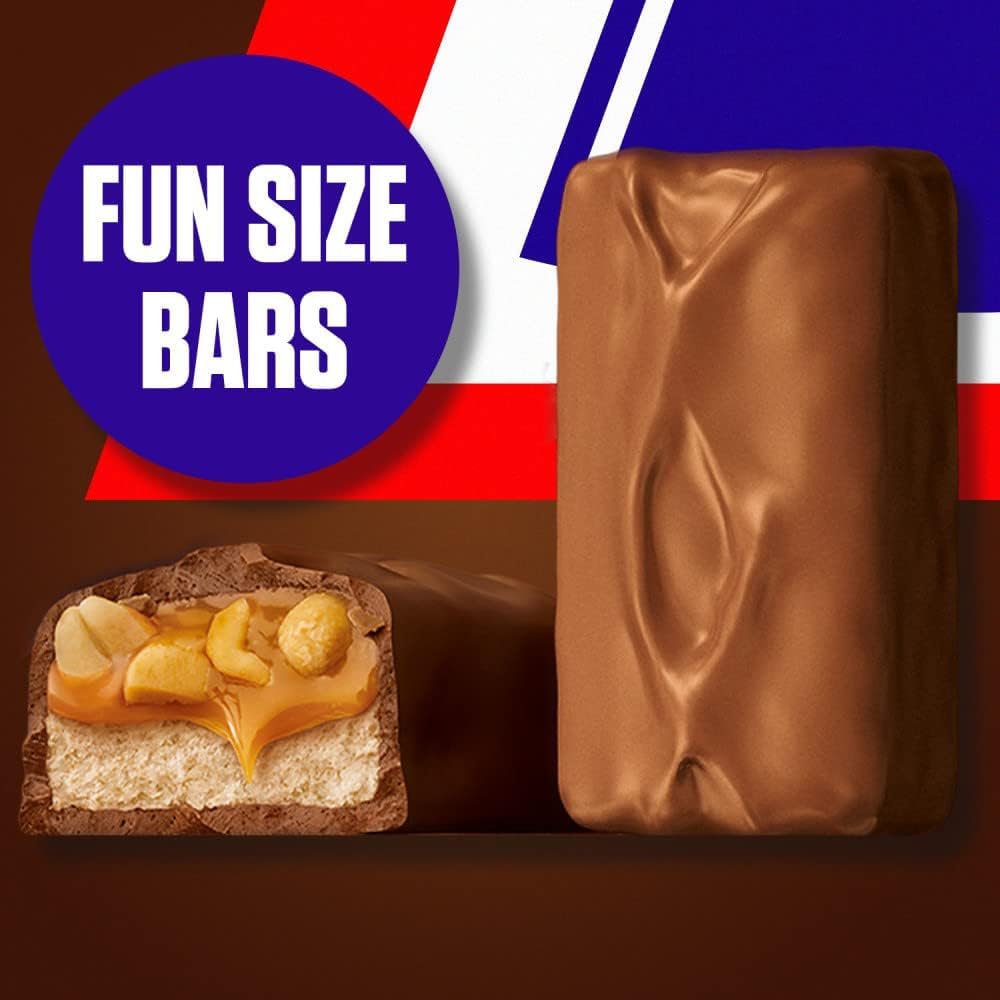 Yummy Chew Snickers Fun Size Candy Bars - Bulk Pack of 25 - Individually Wrapped Chocolate Candy
