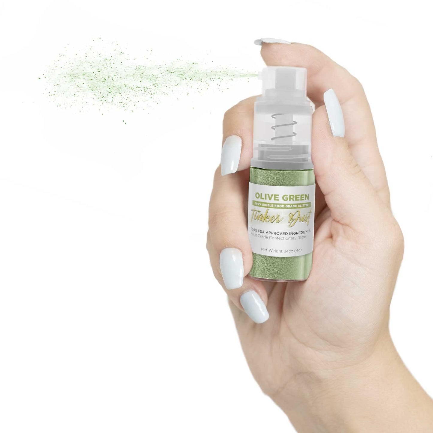 Tinker Dust - Olive Green (4G 1X Mini Pump) Edible Glitter For Desserts, Beverages, Cupcakes, Cake Pops And Cookies By Bakell