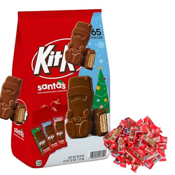 Christmas Milk Chocolate Wafer Santas Candy, 65 pcs Christmass gift bag, stocking staffers, 7.8 Oz (65 Count(1 Pack))