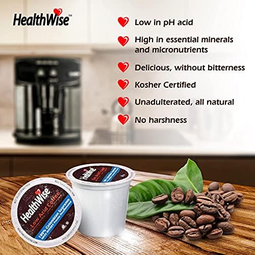 Healthwise Low Acid Unflavored Decaf  Chemical-Free Swiss Water Process  99.9% Caffeine Free  100% Colombian Coffee K-Cups - Medium Roast  Healthier for Sensitive Stomachs - 36 Count (Pack of 3)