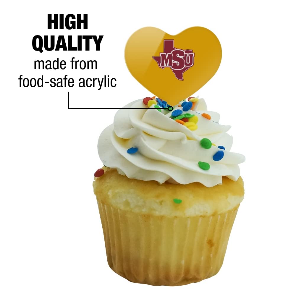 GRAPHICS & MORE Cupcake Picks Set of 6, Acrylic, Midwestern State University, Heart Design, One Size