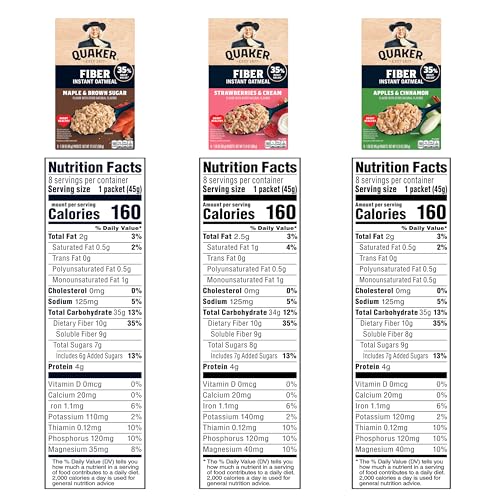 Quaker Instant Oatmeal  Fiber Boost  3 Flavor Variety pack  32 Count