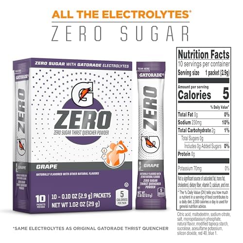 Gatorade G Zero Sports Drink Mix Powder Packets, Grape, Electrolyte Powder Drink Mix for Hydration, Zero Sugar, Total 120 Packet
