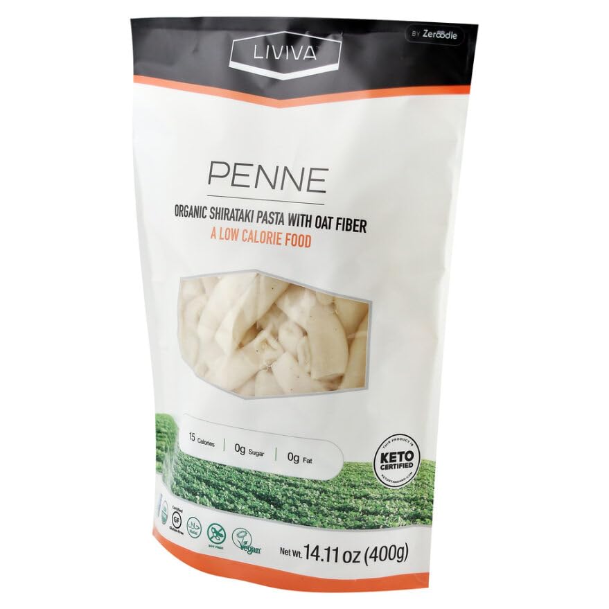 Liviva Organic Shirataki Konjac Penne Noodle 2 Pk (36.67 Oz) - Diabetic-Friendly Low Carb, Low Calorie Pasta Noodles Ready To Se