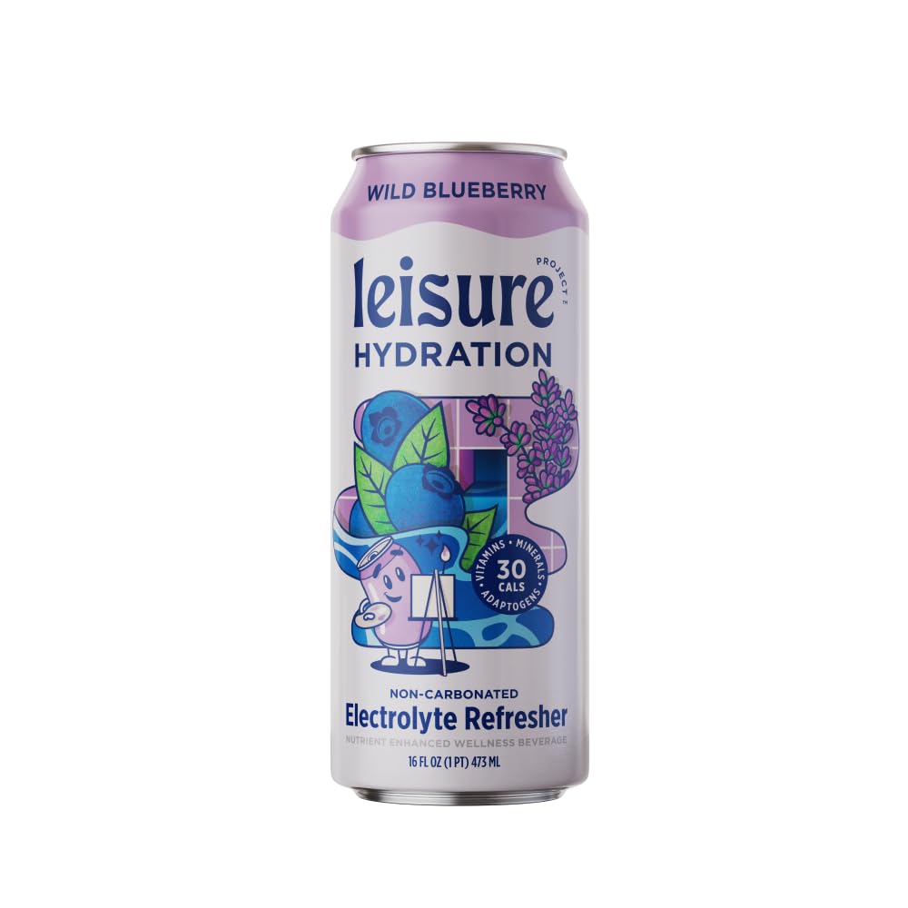 Leisure Drinks - Blueberry Electrolyte Drink [Electrolyte Refresher - 16oz Cans, 12pk] - Low Sugar Hydration Drink - Healthy Bev