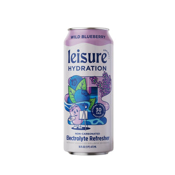 Leisure Drinks - Blueberry Electrolyte Drink [Electrolyte Refresher - 16oz Cans, 12pk] - Low Sugar Hydration Drink - Healthy Bev
