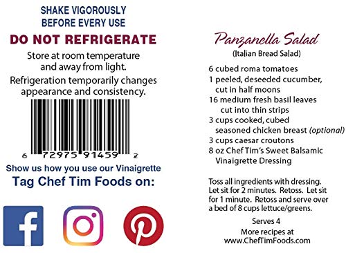 Chef Tim'S Sweet Balsamic Vinaigrette 32 Oz (Pack Of 2) Salad Dressing & Marinade ''Shake, Shake, Shake. Don'T Refrigerate''