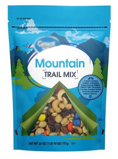 Mountain Trail Mix With Chocolate: Salted Peanuts, Raisins, Candies, Roasted Almonds, Cashews - Great Snack Snacking Food Treat, 26Oz Jumbo Value Bag