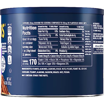 PLANTERS Lightly Salted Mix Nuts  Party Snacks  Plant-Based Protein  10 Oz Canister