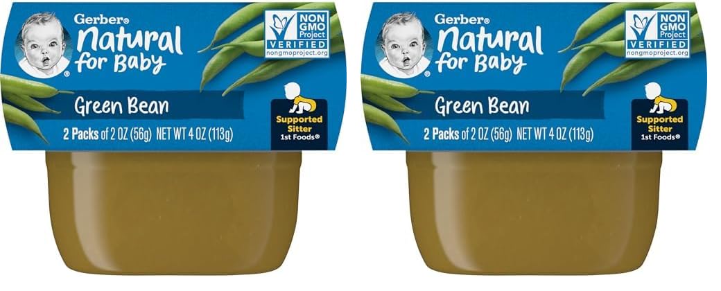 Gerber 1St Foods Baby Food, Green Bean Puree, Natural & Non-Gmo, 2 Ounce Tubs, 4-Pack (Pack Of 8)