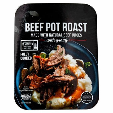 Beef Pot Roast with Gravy, USDA Choice; Made with natural beef juices with gravy; Fully cooked; Serving suggestion Vegetables no