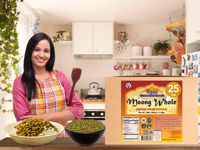 Rani Moong Whole (Ideal For Cooking & Sprouting, Whole Mung Beans With Skin) Lentils Indian 400Oz (25Lbs) 11.36Kg Bulk Box ~ All Natural | Gluten Friendly | Non-Gmo | Vegan | Indian Origin