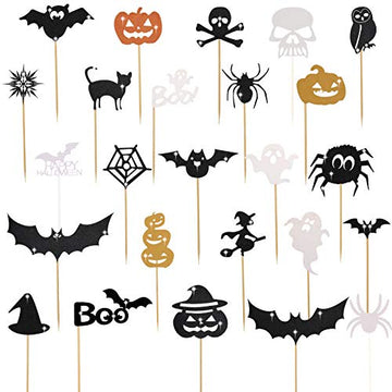75 Pieces Halloween Cupcake Topper Picks Halloween Pumpkin Bat Spider Web Skull White Ghost Cupcake Decorations For Halloween Bi