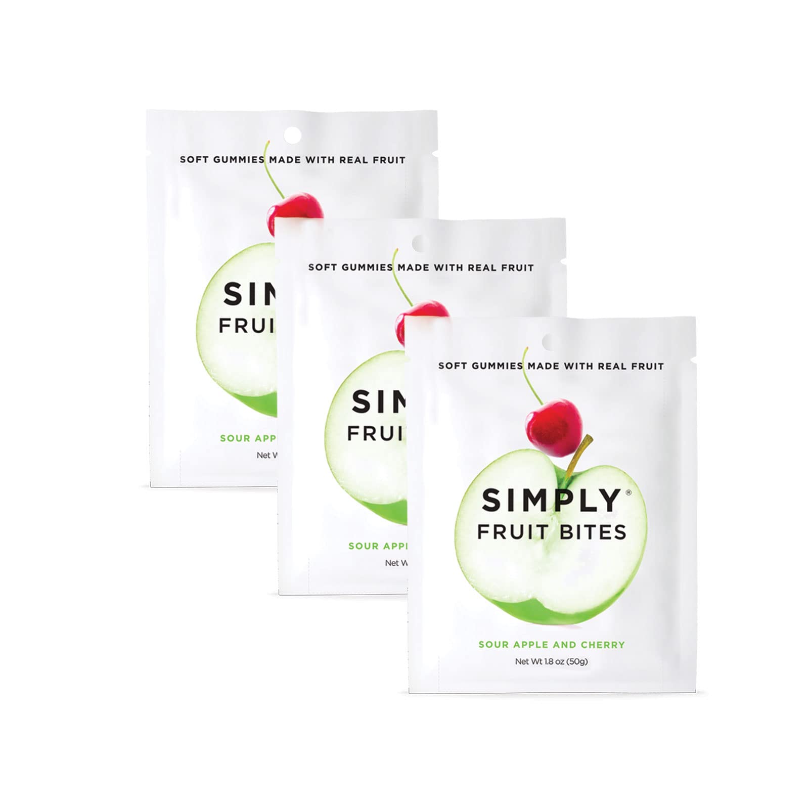Simply Gum Fruit Bites | Made with Real Fruit | Sour Apple and Cherry | 1.8 oz (Pack of 3) | No Cane Sugar + Gluten Free + Koshe