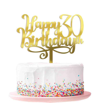 Happy 00Th Birthday Cake Topper, 00 Birthday Party Cake Decorations (Acrylic Gold, 30Th)