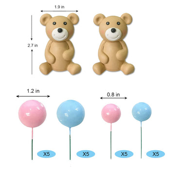 Brown Bear Balls Gender Reveal Cake Toppers For Birthday Baby Shower Party Decorations (Pink Blue)